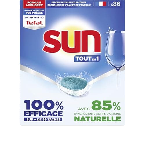 SUN - All in 1 regular dishwasher tablets - 86 tablets - with 85% ingredients of natural origin - 100% effective on more than 99 stains - Made in France - Image 4