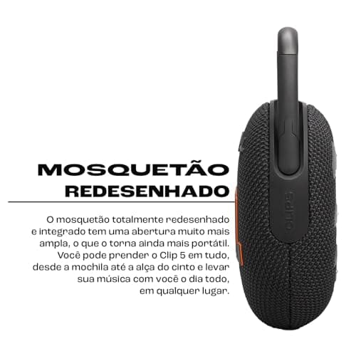 JBL Clip 5, Enceinte Bluetooth ultra-portable, mousqueton intégré, son JBL Pro, basses percutantes, 12 heures d'autonomie, fonction Playtime Boost, résistante à l'eau et à la poussière IP67, en noir - Image 5