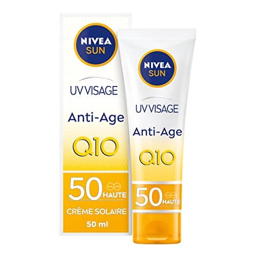 NIVEA SUN - Crème UV Visage Anti-Âge Q10 FPS 50 - Protection Solaire UVA/UVB & Lumière Bleue - Prévient Le Vieillissement - Formule Hydratante Au Q10 - Non Collant - Peaux Normales À Sèches - 50 ml - Image 3