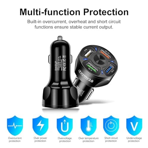 Car Charger 4 Ports USB Charger Cigarette Lighter Charger Fast Car Phone Charger 3.0 7A Fast Charger Adapter for Mobile Tablets and Other Devices - Image 3