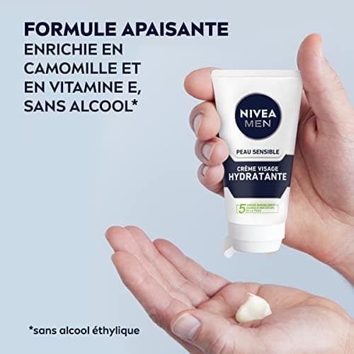 NIVEA MEN Soin Hydratant Extra Doux Peau Sensible (1x75 ml), crème visage hydratante pour homme à la peau sensible et irritée, soin visage homme apaisant 0% alcool - Image 6
