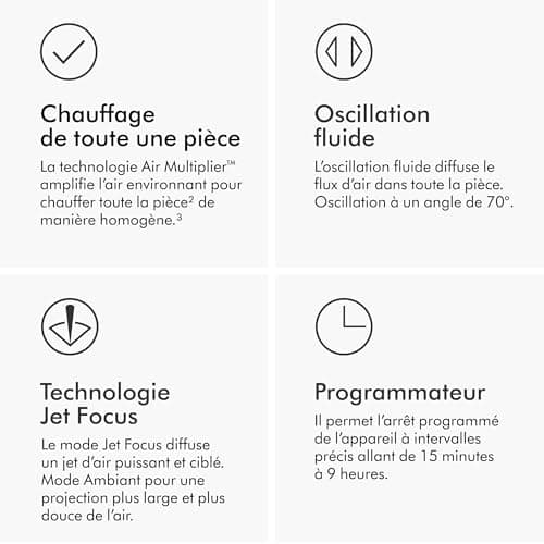 Dyson Hot+Cool Jet Focus Chauffage et ventilateur AM09 – 2-en-1 : chauffe et refroidit avec flux d’air puissant (Blanc/Argent) - Image 6