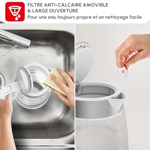 Moulinex BY6R5130 Electric Glass Kettle 1.7 L Fast Boiling Transparent Removable Filter LED Lighting 360° Base Wireless White - Image 8
