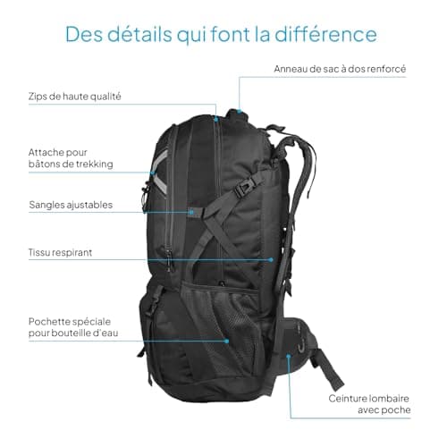 OcioDual Sac a Dos Randonnee 60L, Sac Randonnée, Voyage Imperméable Léger, Sac de Voyage Cabine Pliable, Sac a Dos Homme Montagne Trekking, Kit Survie Guerre - Image 3