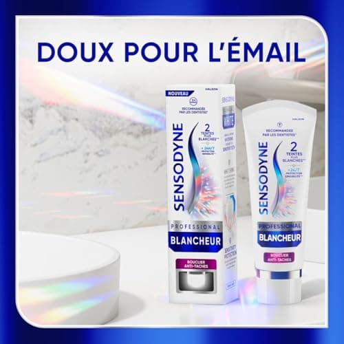 Sensodyne Professional Blancheur, Dentifrice blanchissant cliniquement prouvé pour les dents sensibles visiblement plus blanches, Bouclier Anti-tâches Menthe, Pack de 2 x 75 ml - Image 7