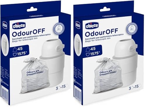 Chicco Odour Proof Bags, Odour Proof Nappy Bin Bags, Telescopic Bin, Sturdy Material Three Layers, Retains Bad Odours, 45 Bags, 15x3 (Pack of 2) - Image 2