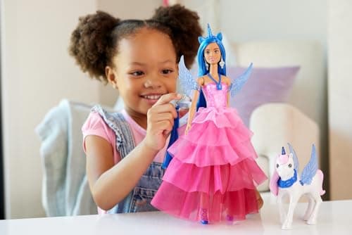 Barbie Unicorn 65th Birthday Doll With Blue Hair A Touch Of Magic, Pink Dress, Winged Unicorn And Other Accessories, Children's Toy, From 3 Years, HRR16 - Image 3