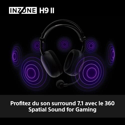 Sony INZONE H9 II Casque Gaming sans Fil à réduction de Bruit - Conçu avec Fnatic, Son Spatialisé 360, Micro Reduction de Bruit avec AI, 30h autonomie, Léger, Bluetooth/Le/2.4GHz/Jack, PC - Noir - Image 7