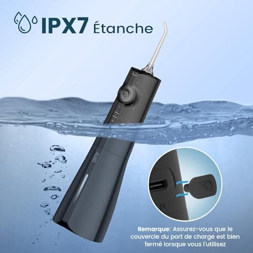 Portable Water Flosser Dental Jet Water Flosser, Oral Irrigator 5 Modes and 8 Nozzles, 300ml Tank, USB Charged, IPX7 Waterproof, Sensitive Gum (Black) - Image 8