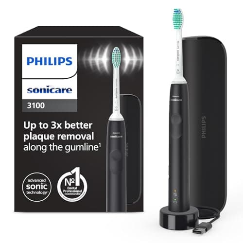Philips Sonicare 3100, Brosse à dents électrique sonique, capteur de pression et minuterie, étui de voyage, noir, modèle HX3673/14 - Image 3