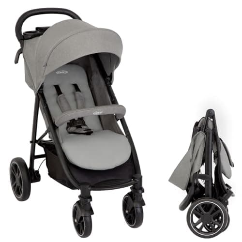 Graco EezeFold DLX - Compact Lightweight Stroller | One Hand Folding, 4 Wheel Suspension, Lying Position, Large Basket - Lunar Grey - Image 2