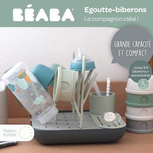 BÉABA, Bottle Drier and Dryer, Large Capacity, Modular, Up to 6 Bottles and Children's Dishes, Accessory Pot, Optimised Flow, Easy to Storage, Compact, Practical, Sage/Mineral - Image 3