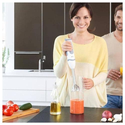 Braun MultiQuick 5 MQ5235WH, Hand Blender, 21 Speeds and Turbo Function, Splash Proof Bell, Powerbell, Easy-Click, Includes Whisks, Chopper 500 ml, 600 ml Glass, 1000 W, White - Image 4