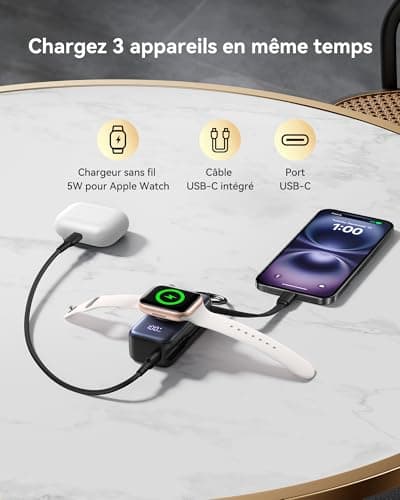 INIU Power Bank for Apple Watch, 5000 mAh Mini Portable Charger, External Battery with Integrated Cable, Slim Battery with Keychain and LCD for iWatch 10/9/8/Ultra2/Ultra/SE, iPhone 16/15 etc - Image 6
