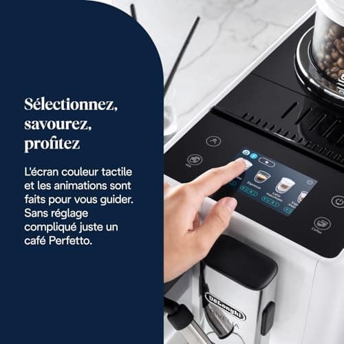De’Longhi Rivelia - Perfetto Machine à Café Automatique avec LatteCrema Mousseur,16 Boissons Enregistrées, Écran Tactile Couleur, Réservoir à Grains Interchangeables, Blanc (EXAM440.55.W) - Image 8