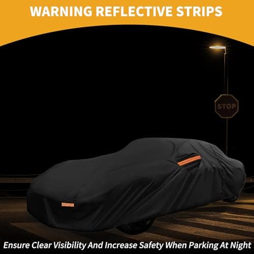 All Weather Waterproof Car Cover for Automobile Outdoor Anti-UV Sun and Rain Protection for Mazda MX-5 Miata 190T-Pu Black Reflective Strips - Image 4