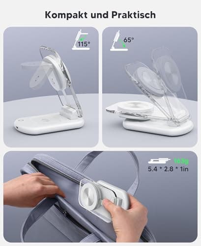 Mag Safe Charger, Apple Watch and iPhone Charging Dock, 3 in 1 Compatible with iPhone 17 16 15 14 13 12 Pro Max/Air/Plus/Pro, for Apple Watch 10/9, Airpods 3/2/Pro, Foldable, White - Image 7
