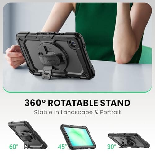 SEYMAC Case for Samsung Galaxy Tab A11/A9 8.7 Inch 2025/2023, Shockproof Case for Galaxy A11 with Screen Protector, 360° Rotating Stand/Hand Strap, Shoulder Strap, with Pen Holder, Black - Image 6