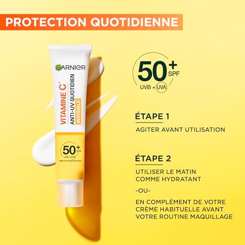 Garnier SkinActive - Fluide Anti-UV & Anti-Taches Quotidien - Invisible - SPF 50+ - Protège & Réduit les Taches - Soin Visage Enrichi en Vitamine C - Tous Types de Peau - 40 ml - Image 7