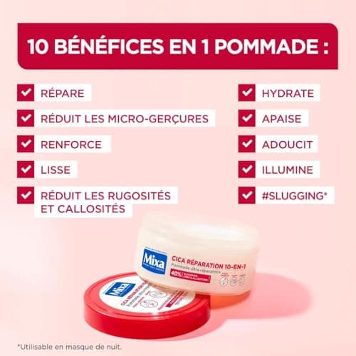 Mixa Expert Peau Sensible - Pommade Ultra-Réparatrice Cica Réparation 10-en-1 - Peaux Extra Sèches et Rugosités - Pieds, Genoux, Mains, Coudes - 100H d'Hydratation - Hypoallergénique - 150 ml - Image 8