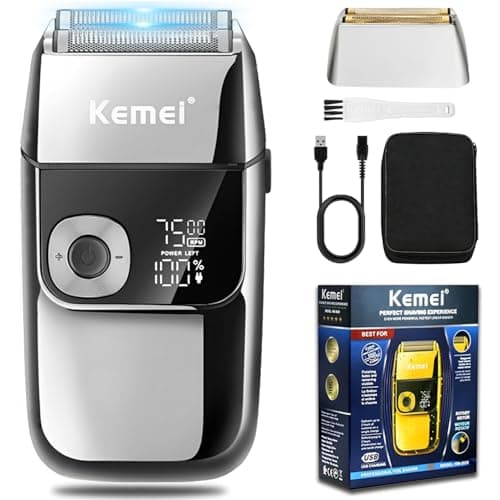 Kemei Electric Grid Shaver for Men, Precision Cordless Rechargeable Beard Trimmer Washable USB LED Display Lithium Titanium Grid Shavers with Travel Case - Image 3