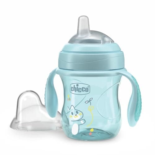 Chicco Transition Cup Drip Proof Baby Cup 200ml, 1 Bottle Cup 4+ Months for Learning to Drink, with Ergonomic Silicone Spout, Double Anti-olic Valve, BPA Free - Azure - Image 3