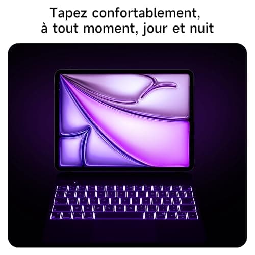 Keyboard for iPad Air 13 Inch (M3 2025 / M2 2024) and iPad Pro 12.9 Inch (6th, 5th, 4th, 3rd Generation), 7 Colors Backlight, Multi-Touch Touchpad, Floating Magnetic Design, AZERTY Black - Image 9