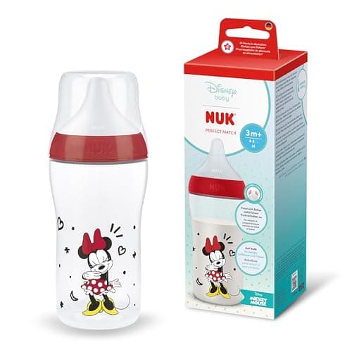 NUK Perfect Match Baby Bottle | 3+ Months | 260ml | Anti-Colic Bottle | PP | Temperature Control Indicator | Disney Minnie Mouse | Pack of 1 - Image 3