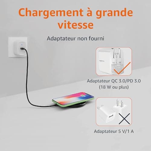 Amazon Basics 15W Qi Certified Wireless Charger (iPhone 16/15/14/13/12/11/X, Samsung) with USB Cable (AC Adapter Not Included) - Black - Image 5