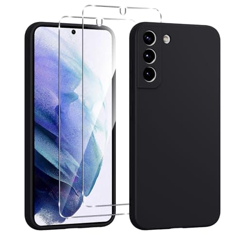 Silicone Case for Samsung Galaxy S21 5G with 2 Pieces Tempered Glass, Full Body Protection with Silky Touch, Soft TPU Protective Case, Shockproof Anti-Scratch, Black - Image 3