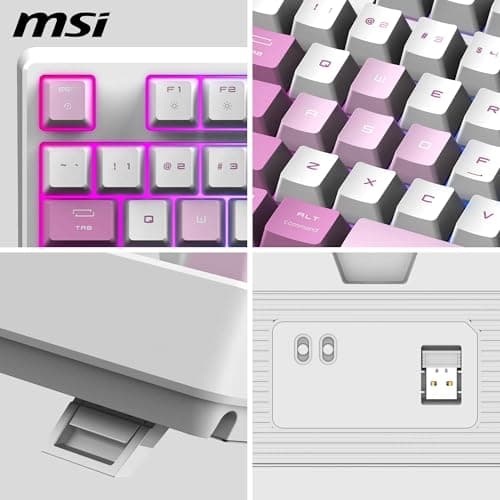 MSI Forge GK600 TKL Wireless Purple FR Mechanical AZERTY Keyboard with Linear Switches - Sublimation Printed PBT Keys, Non-slip Base, RGB LED, USB 2.0, Bluetooth, 2.4 GHz - Tenkeyless - Image 7