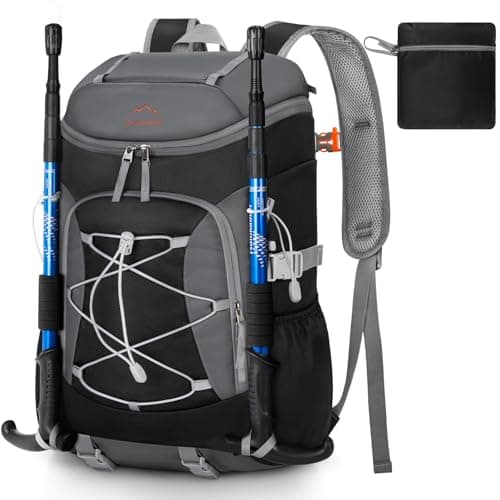 RAINSMORE Hiking Backpack 40L Ultralight Foldable Backpack Men Women Waterproof Large Travel Backpack for Trekking Sport Camping, Black, Travel - Image 2