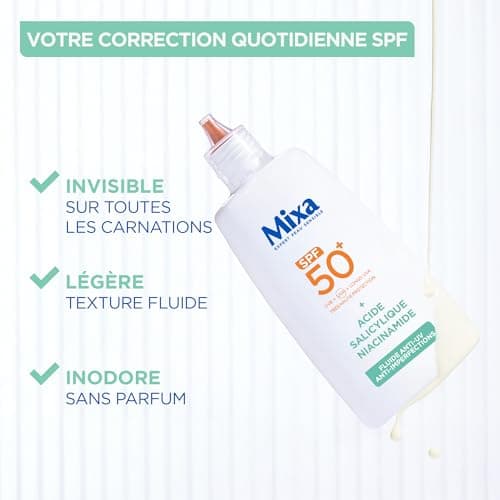 Mixa - Daily Anti-UV & Anti-Bleach Fluid - SPF 50+ - Very High Protection - Salicylic Acid and Niacinamides - Anti-pimples and Shine - Mattifying Effect - 40 ml - Image 4