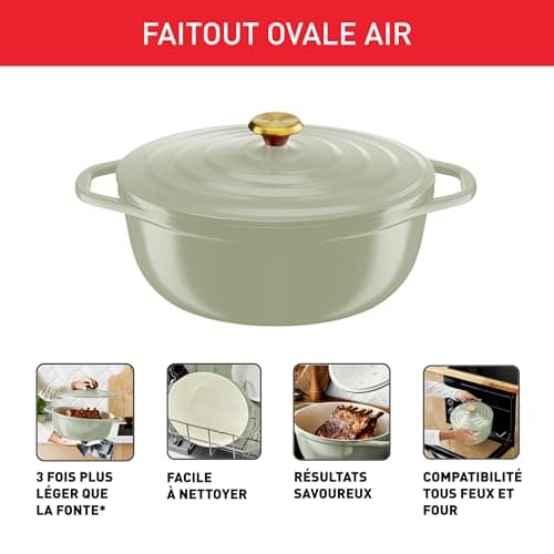 Tefal Cast Iron Casserole Dish Oval 30 cm, Light Weight Cast Aluminium Casserole Dish, Easy Cleaning, Safe Ceramic Coating, Condensing Lid, Oven Compatible, Induction, Air E2668925 - Image 3