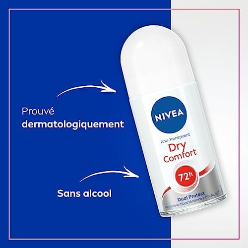NIVEA Déodorant anti-transpirant Dry Comfort (lot de 6 x 50 ml), Déo bille pour femme protection 72H, Déo femme à la formule sans alcool pour tous types de peaux - Image 6