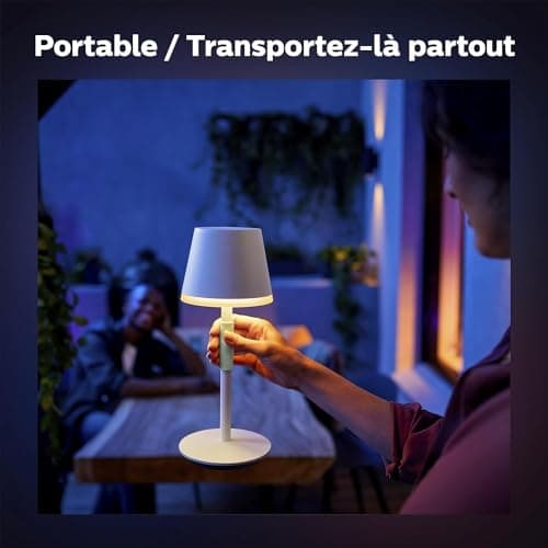 Philips White and Color Ambiance, lampe à poser portable Hue Go Portable Blanche, lampe connectée Philips Bluetooth, 370 lm, 16 m de couleurs, compatible Alexa, Google Assistant et Apple Homekit - Image 3