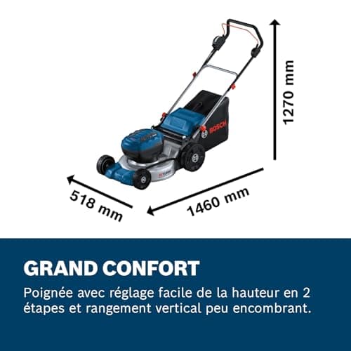Bosch Professional 18V System tondeuse à gazon sans-fil GRA 18V2-46 (largeur coupe : 46 cm, réglage de hauteur dans 6 positions, sac ramassage en toile 60 l, 2 clés coupe-circuit, bouchon mulching) - Image 10
