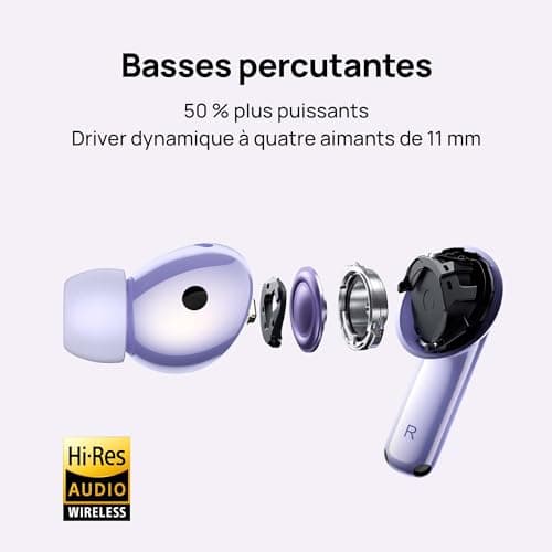 HUAWEI FreeBuds 6i écouteurs sans Fil, Bluetooth 5.3, Suppression Active du Bruit (ANC) 3.0 Intelligente, Basses percutantes, 35 Heures d'autonomie, IP54, avec iOS, Android et Windows, Violet - Image 5