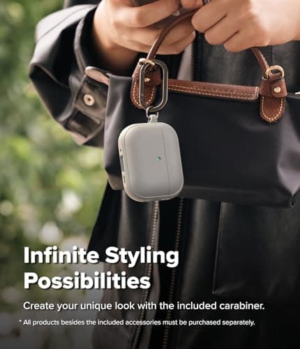 Ringke Case Compatible AirPods Pro 3 Magnetic Case [Onyx Magnetic] Anti-slip and Shockproof, Ultra Thin Soft Protection with Durable Bumper and Chrome Carabiner - Warm Gray - Image 7
