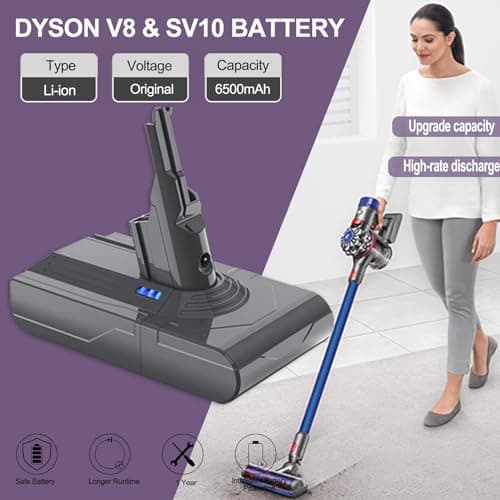 Battery for Dyson V8 SV10, LONGFIT Li-ION Battery 6500mAh Compatible with Dyson V8 Absolute, Animal, Fluffy V8 Parquet V8 Motorhead Cordless Vacuum Cleaner - Image 4