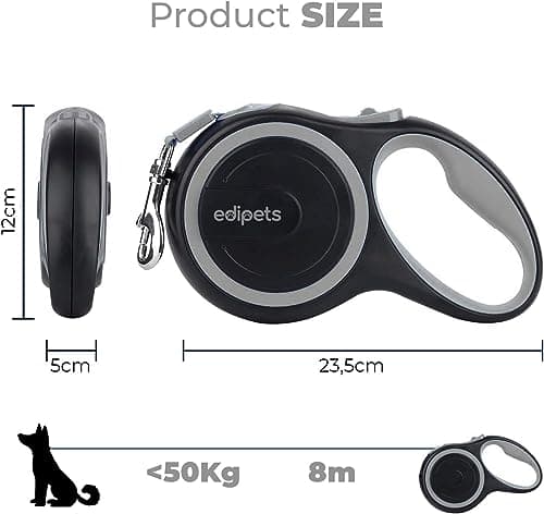 Edipets, Retractable Dog Lead, 5 and 8 Metres, Flexible Lead for Training and Walking (Grey, 8 m) - Image 6