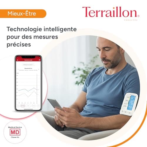 TERRAILLON – TENSIO SMART, Blood Pressure Monitor Connected Arm, Bluetooth, Blood Pressure, Heart Rate, Color Indicators, 2 Profiles, 60 Memories, Armband Dim. 22-32 cm, White - Image 5