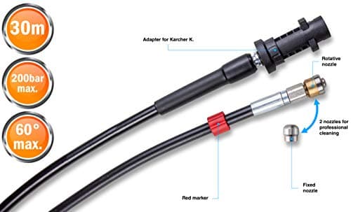 High Pressure Washer Drain Unblocker Hose 30 m, 200 Bar - Ferret Kit Compatible with Karcher, Parkside, Lavor, Bosch Professional - with Fixed Nozzle, Rotary Nozzle KNOFER - Image 3