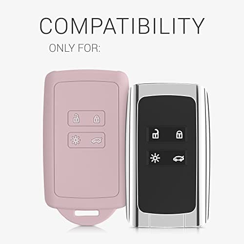 kwmobile Car Key Accessory Compatible with Renault Smart Key 4-Button (Keyless Go Only) – Soft Silicone Case with Key Fob Cap – Matte Antique Pink - Image 7