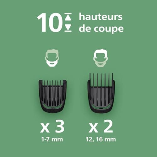 Philips Tondeuse tout-en-un Multigroom série 3000 7 accessoires - Tondeuse pour barbe et cheveux, Lames auto-affûtées respectueuses de la peau, 10 hauteurs de coupe, Modèle MG3930/15 - Image 6