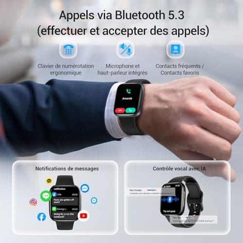 Men's Women's Smart Watch, Amoled Screen 1.85 Inch Smartwatch for Samsung iPhone Android, Men's Watch 5ATM 120+ Sports Modes SpO2/Sleep/Heart Rate/Pedometer/Calories Monitor - Image 4
