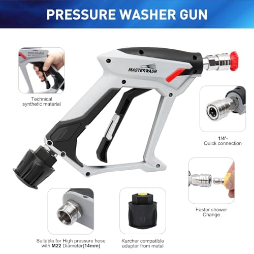 Pressure Washer Gun, 5 Nozzles Quick Connect Car Wash Gun，accessoires de lavage à pression à lance courte pour le nettoyage de voiture, connecteur de tuyau M22 14MM pour Karcher K1-K7 - Image 3