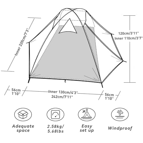 Forceatt 2-4 Person Camping Tent, 4 Season Waterproof Anti UV, Ultra Light Easy Double Layer Dome Tent for Picnic, Hiking, Trekking, Camping - Image 3