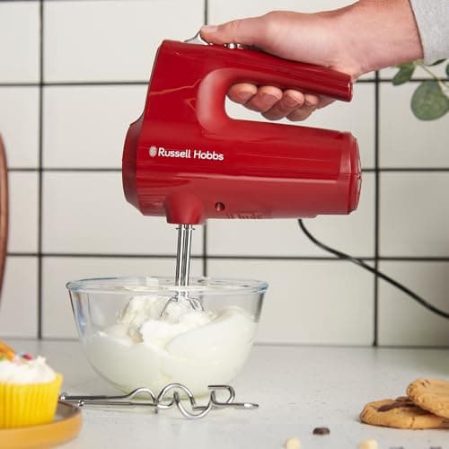 Russell Hobbs Electric Beater [Hand Mixer & Blender] Desire Red (5 Speed + Turbo, 2 Whisks and Dough Hooks Chrome Dishwasher Safe, Ergonomic, Base, 350W) 27152-56 - Image 4