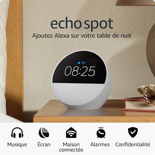 All-new Echo Spot (2024 release), Smart alarm clock with vibrant sound + Alexa, Glacier White - Image 2